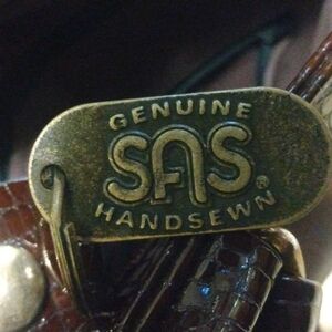 SaS brown handbag faux reptile look? Hand sewn USA